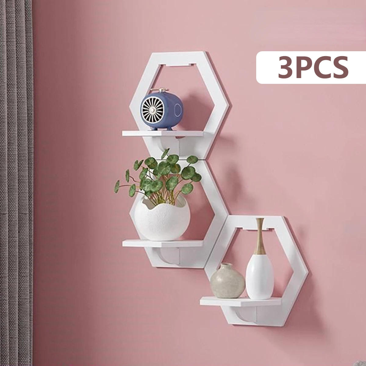 Terracotta Pot - 六角形の壁の棚,パンチなし,ベッドサイドテーブル,壁掛けスタンド,オーガナイザー,フラワーポットホルダー,テレビの背景,家の装飾,3個