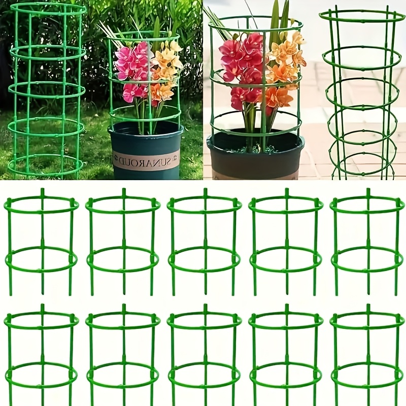 Plant Support Stake - 30/60/90個 調節可能な5/10/15層プラスチック植物サポートリング - 積み重ね可能なグリーンチェック柄デザイン、軽量、耐久性があり、簡単に